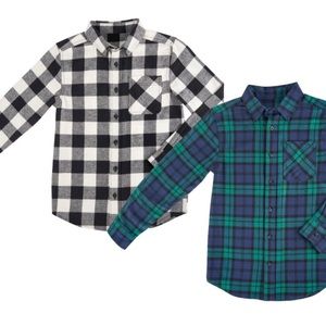 Member's Mark Boy's 2 Pack Long Sleeve Button Down Flannel Shirt 10/12 New